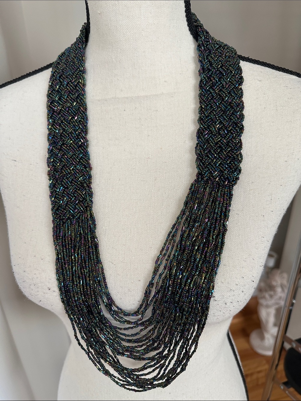 Women of the Himalayan Hand-Braided Multi-Strand Black Iridescent BeadNecklace